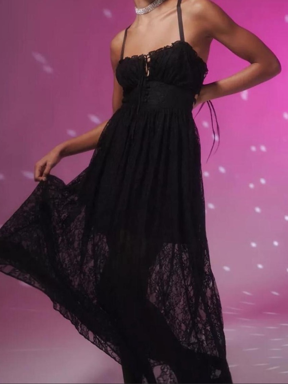 Urban Outfitters Black Lace Maxi Dress with Spaghetti Straps